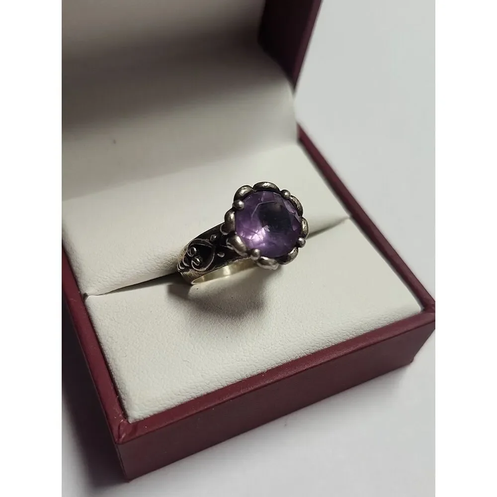 Sterling Silver Amethyst Ring - Purple Gemstone Size 7